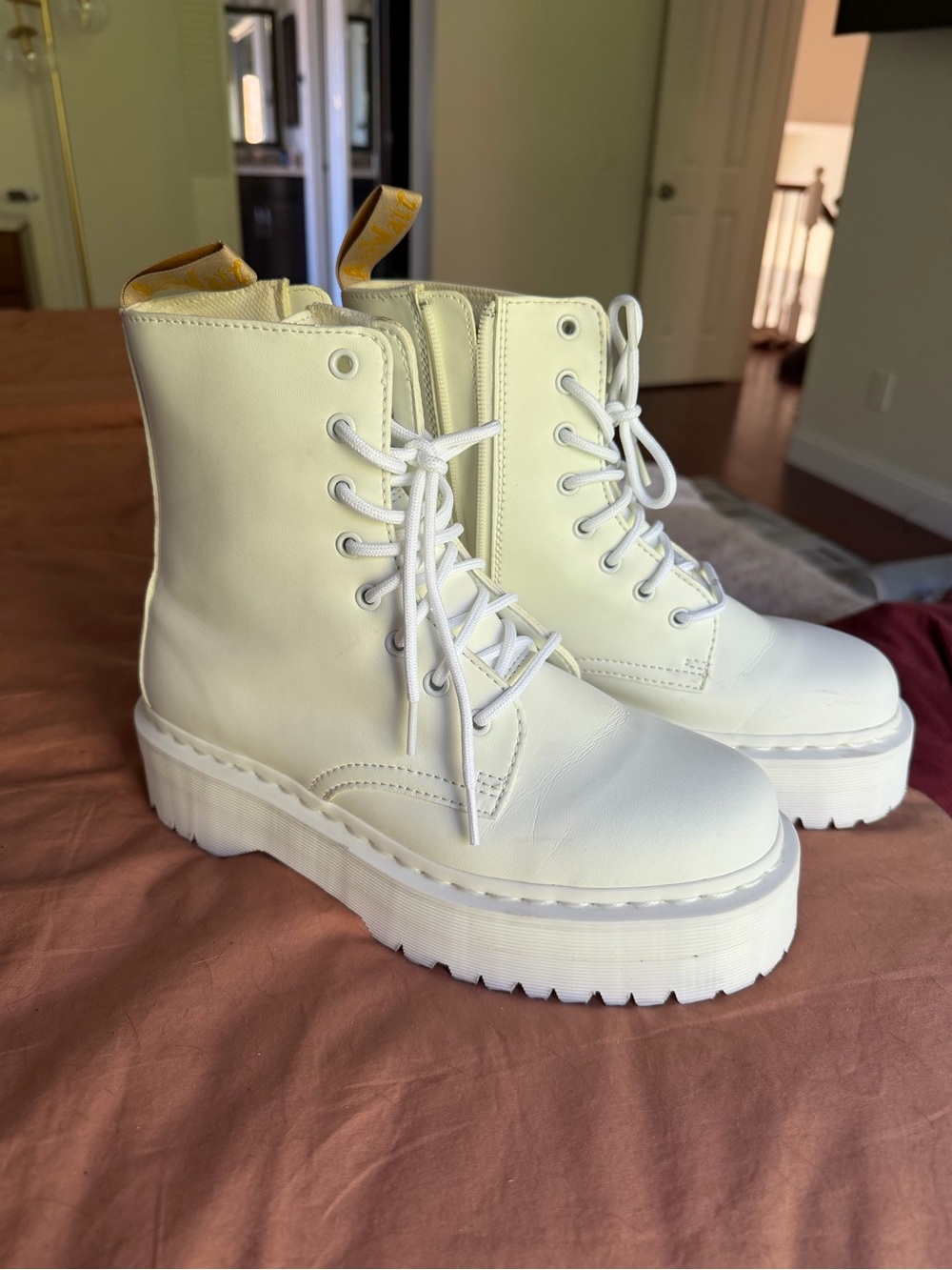 Dr. Martens White Platform Lace-Up Boots